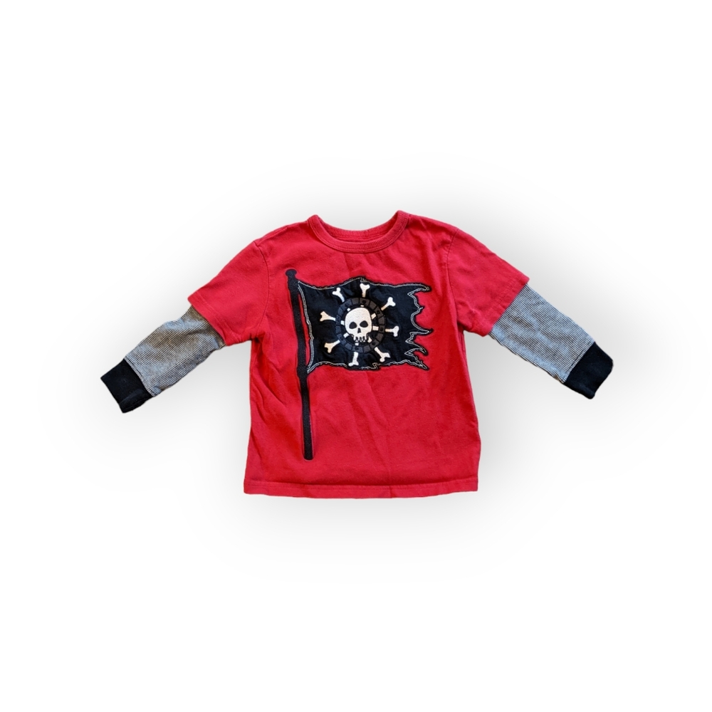 2T Baby Gap Long Sleeve T Shirt Style Red with Black Skull Flag